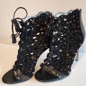 Sam Edelman "Allison" Heels - Spiked Black Caged Studded Open Toe - Size 7.5